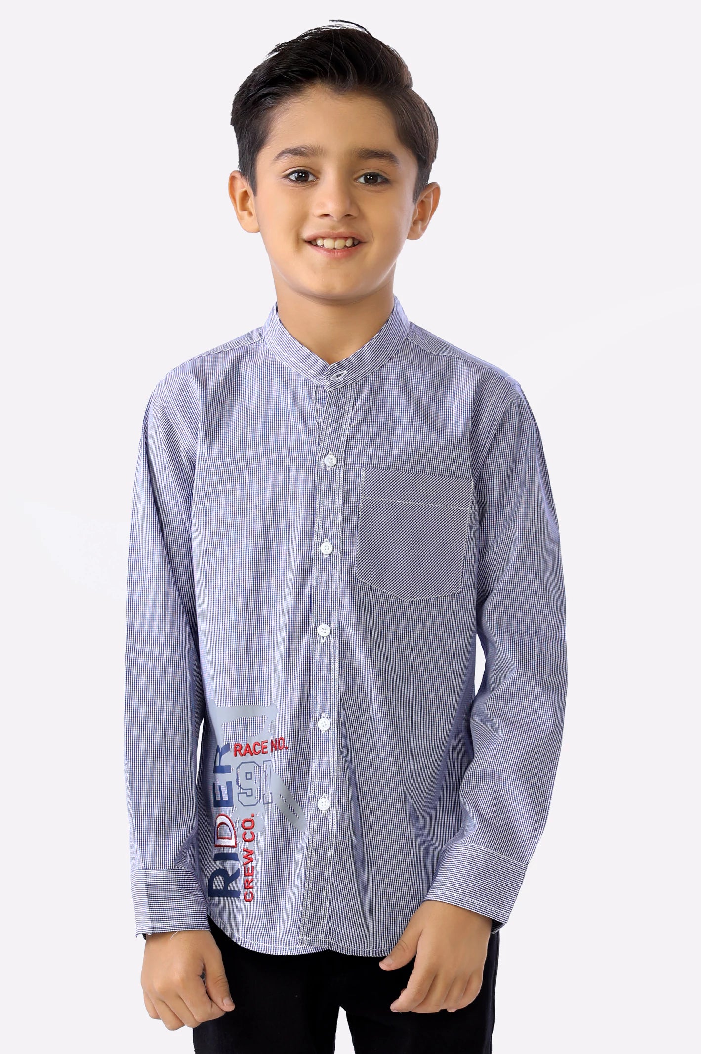 Tie Dye Button Down Shirt-Blue Minicheck Boys Shirt