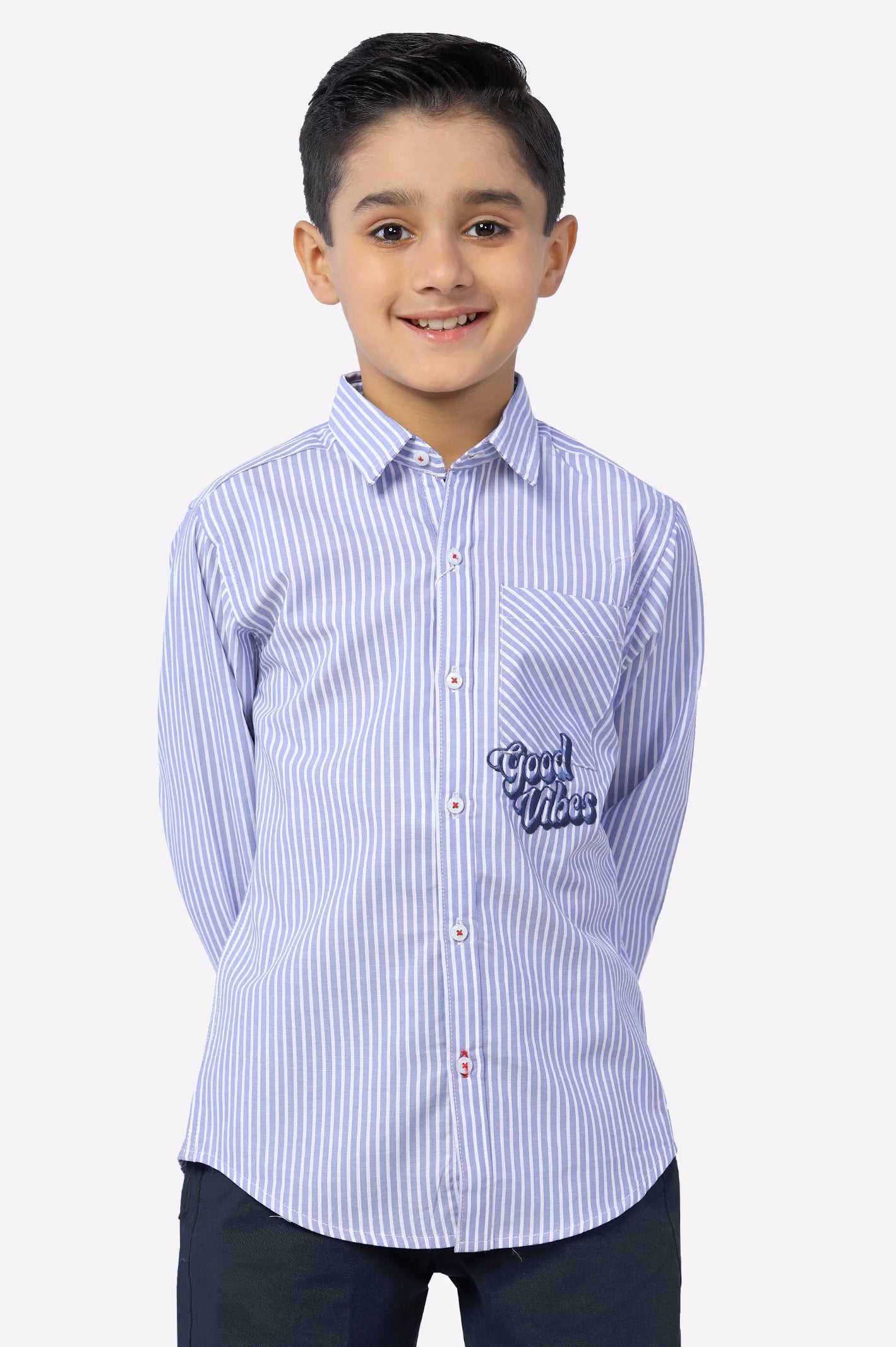 Breathable Button Down Shirt-Blue Stripes Boys Shirt