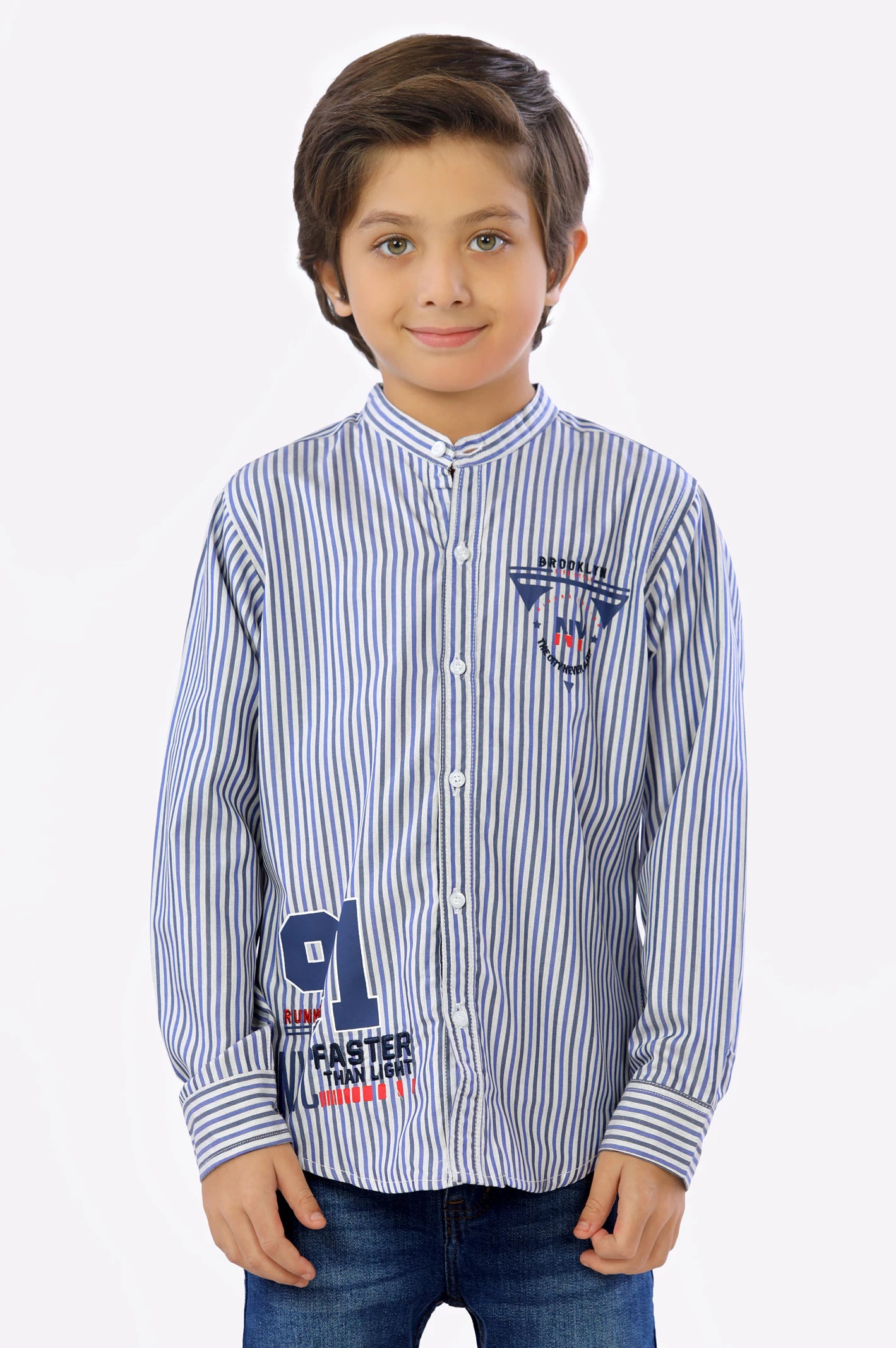 Streetwear Button Down Shirt-Blue Bengal Stripes Boys Shirt