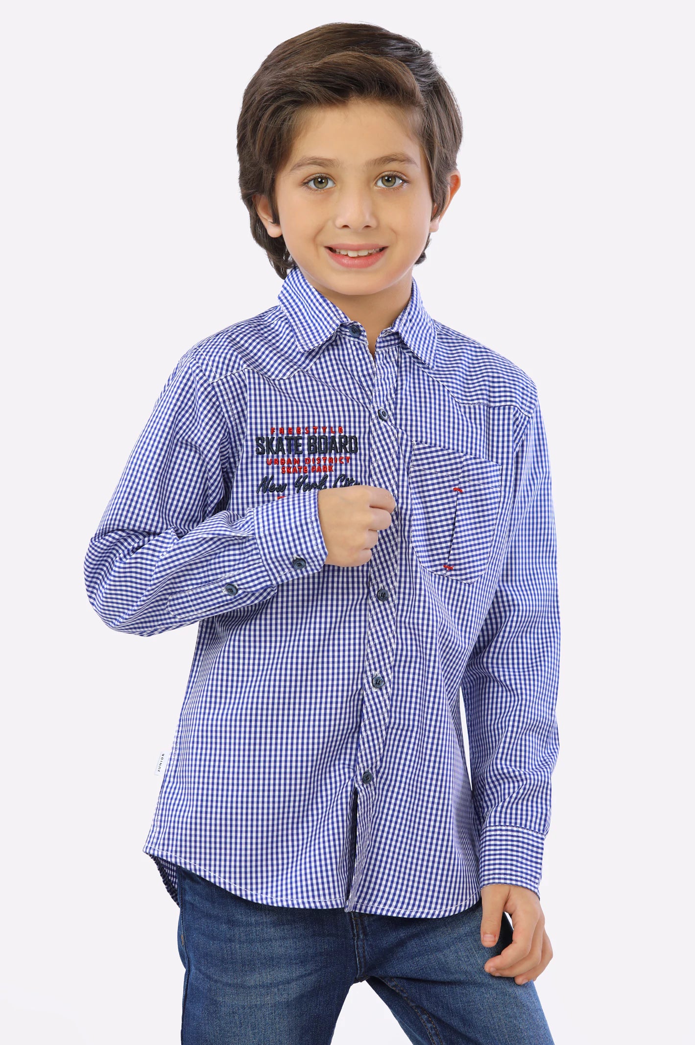 Checkered Button Down Shirt-Royal Blue Mini-Check Boys Shirt