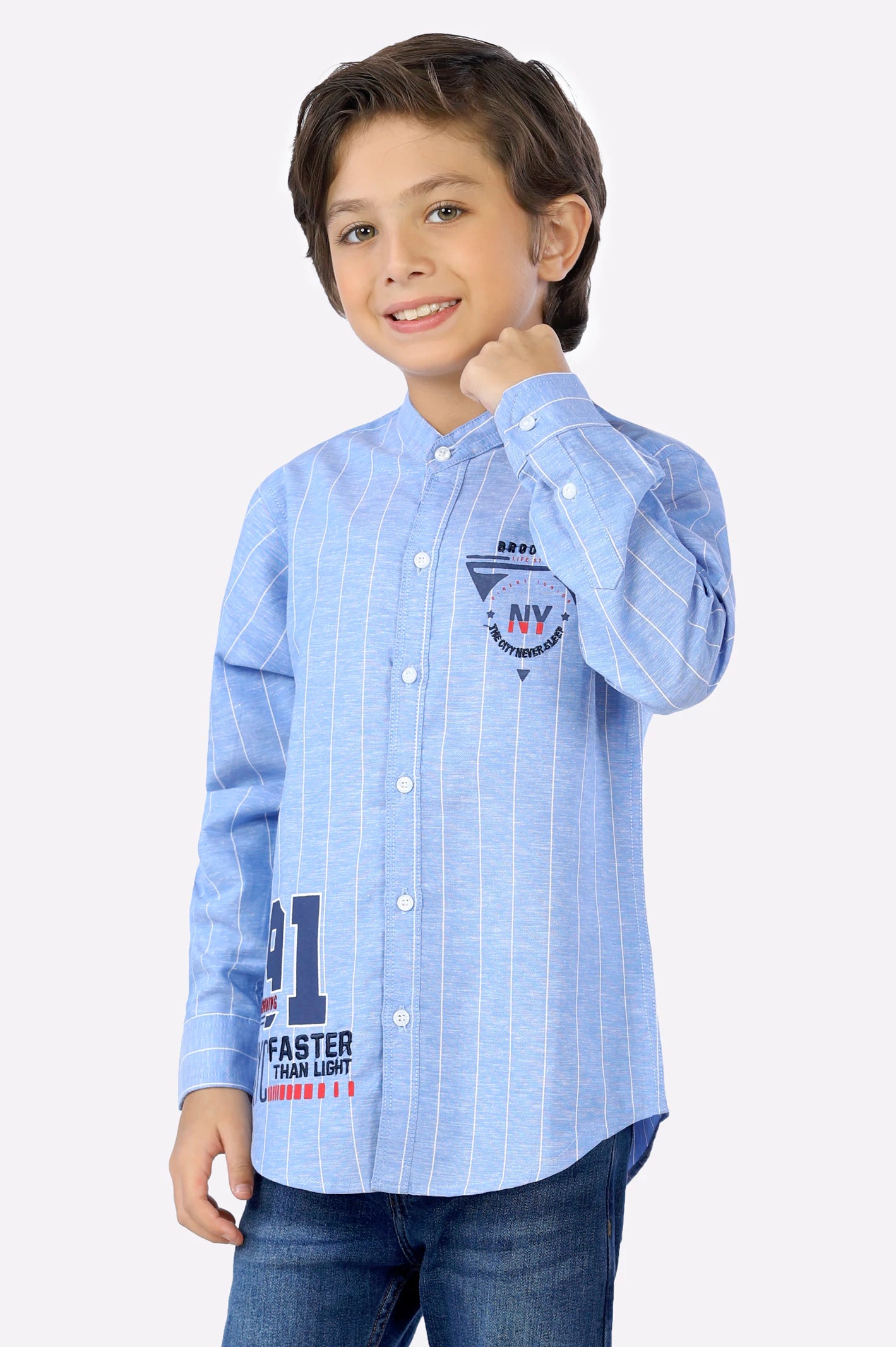 Vacation Button Down Shirt-Blue Pinstripe Boys Shirt