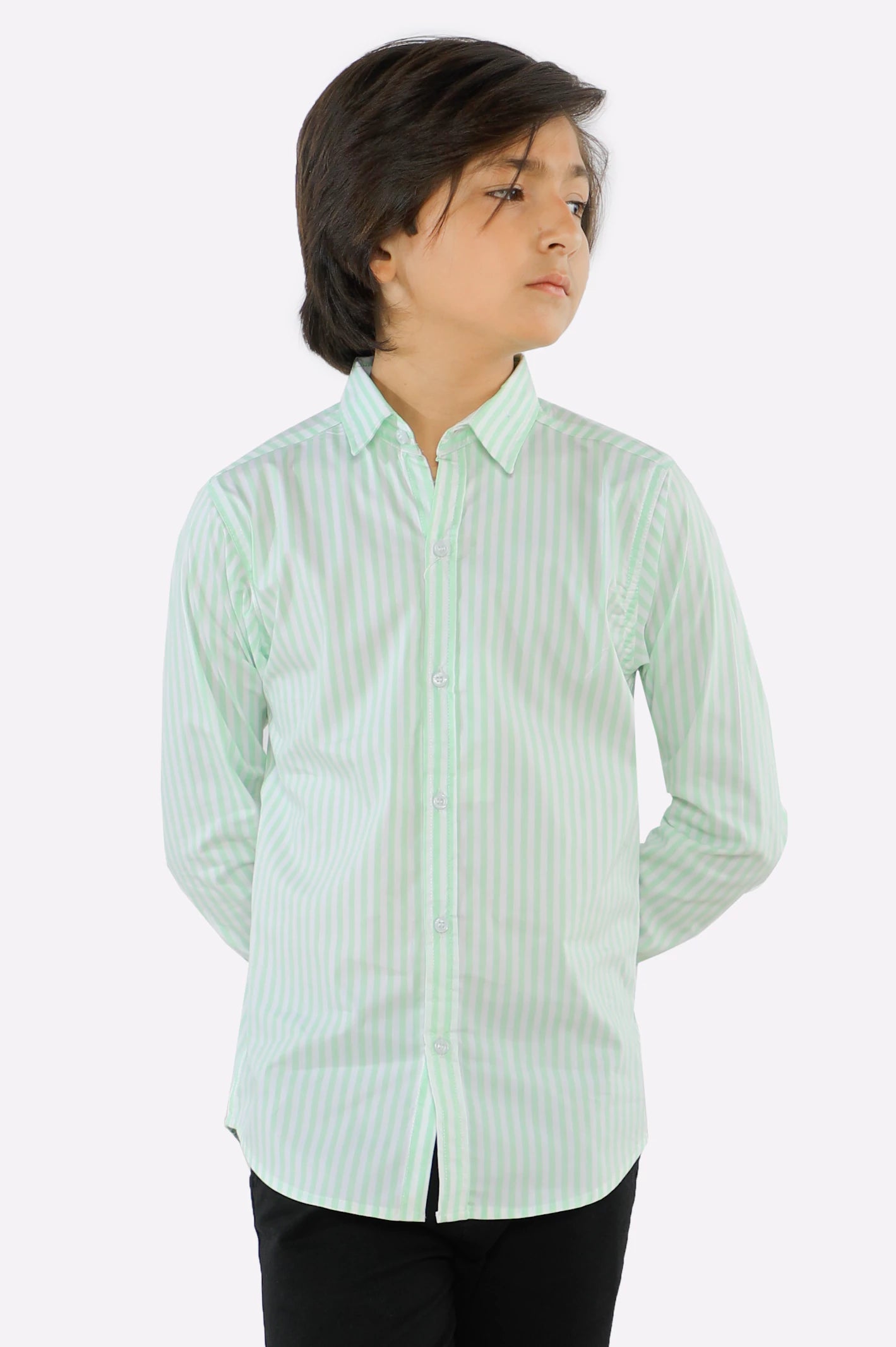 Handmade Button Down Shirt-Green Bengal Stripe Casual Shirt