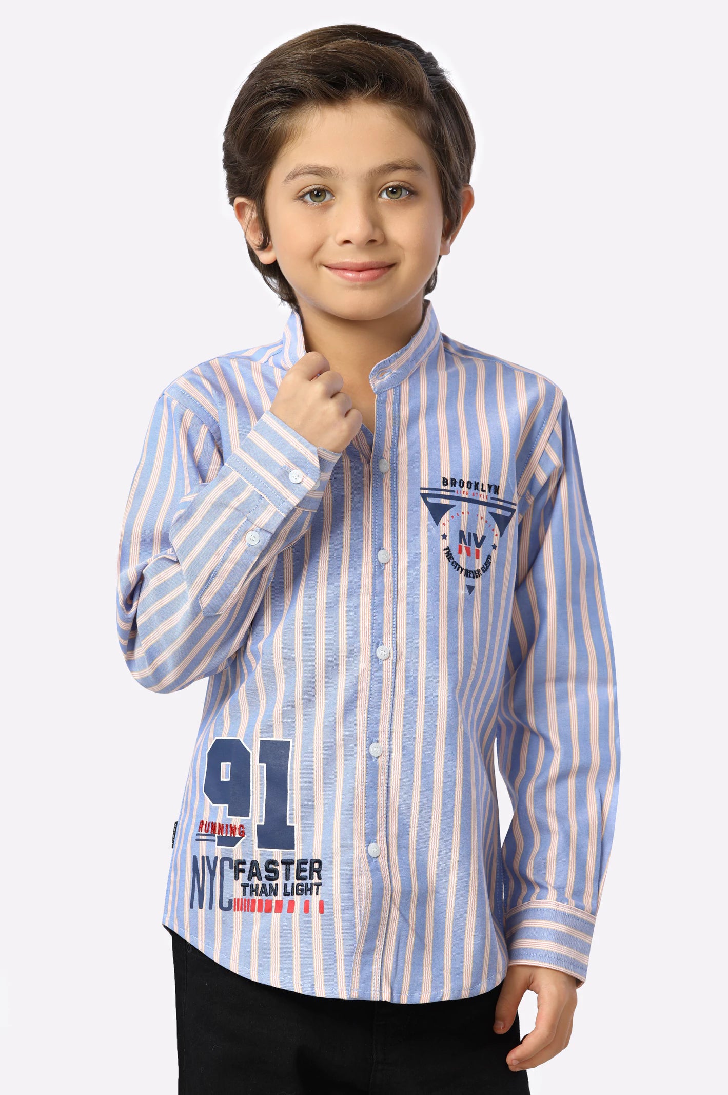 Lightweight Button Down Shirt-Royal Blue Awning Stripes Boys Shirt