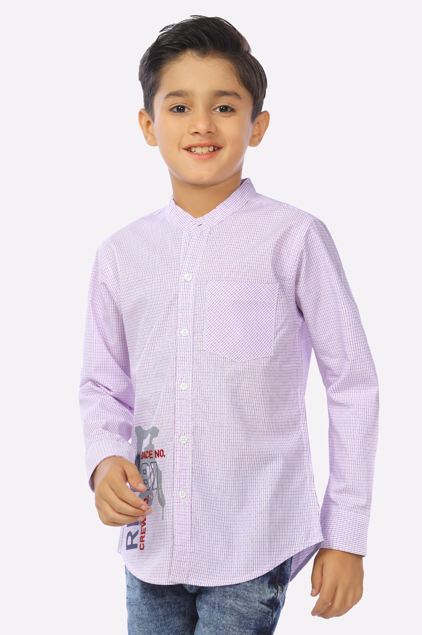 Classic Button Down Shirt-Purple Minicheck Boys Shirt