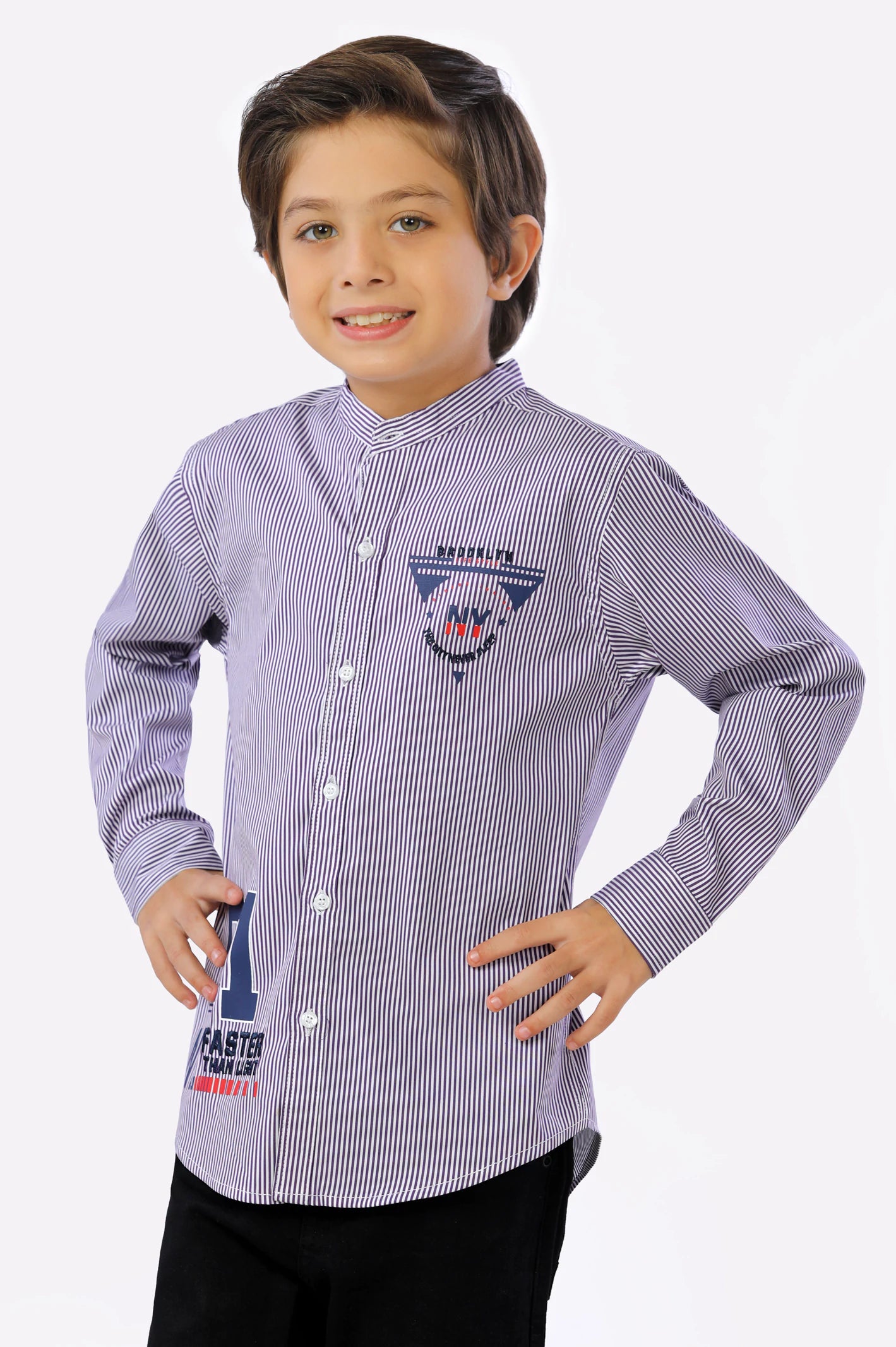 Striped Button Down Shirt-Dark Purple Bengal Stripe Boys Shirt