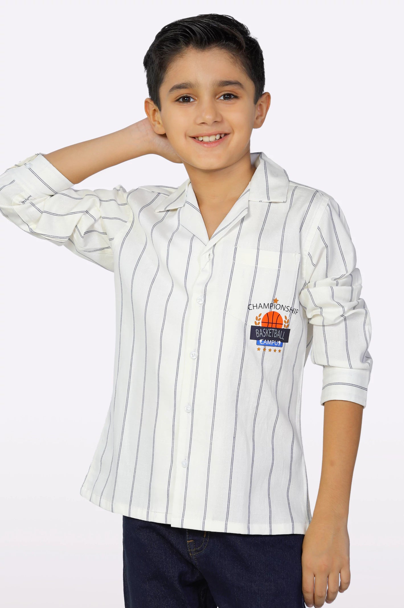 Cowboy Button Down Shirt-White Stripe Boys Shirt