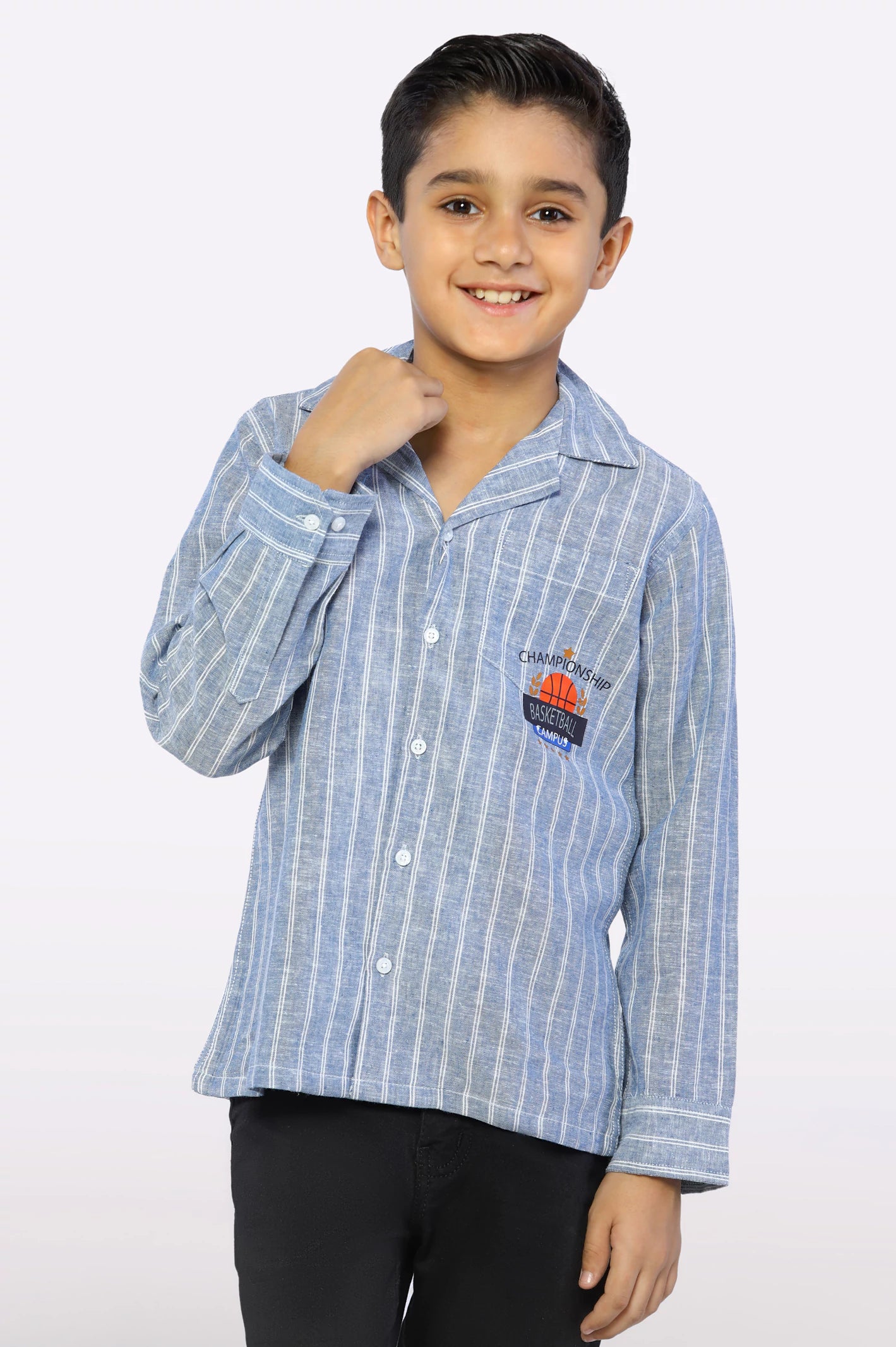 Camo Button Down Shirt-Blue Stripes Boys Shirt