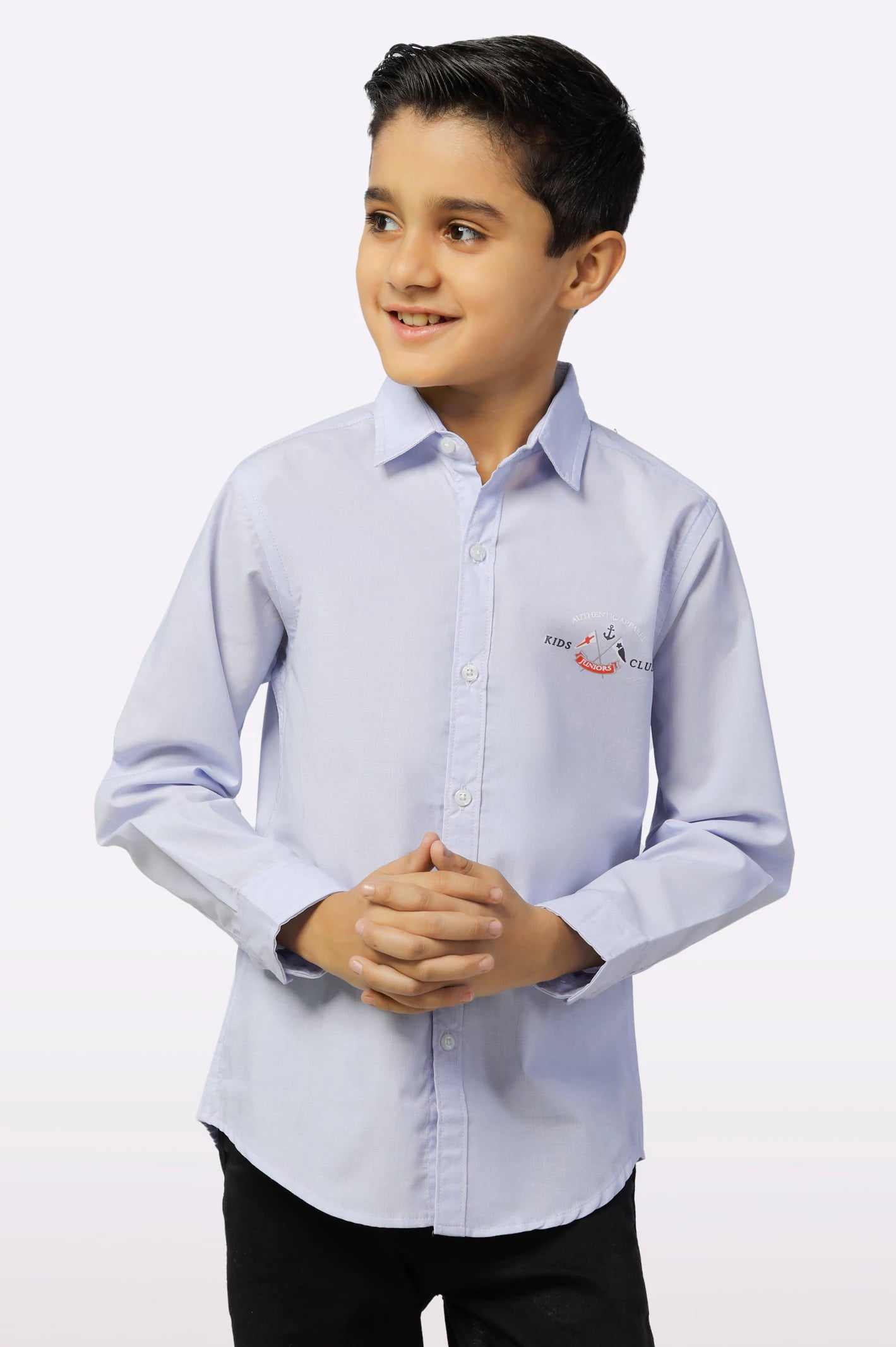 Smart Casual Button Down Shirt-Light Blue Plain Boys Shirt