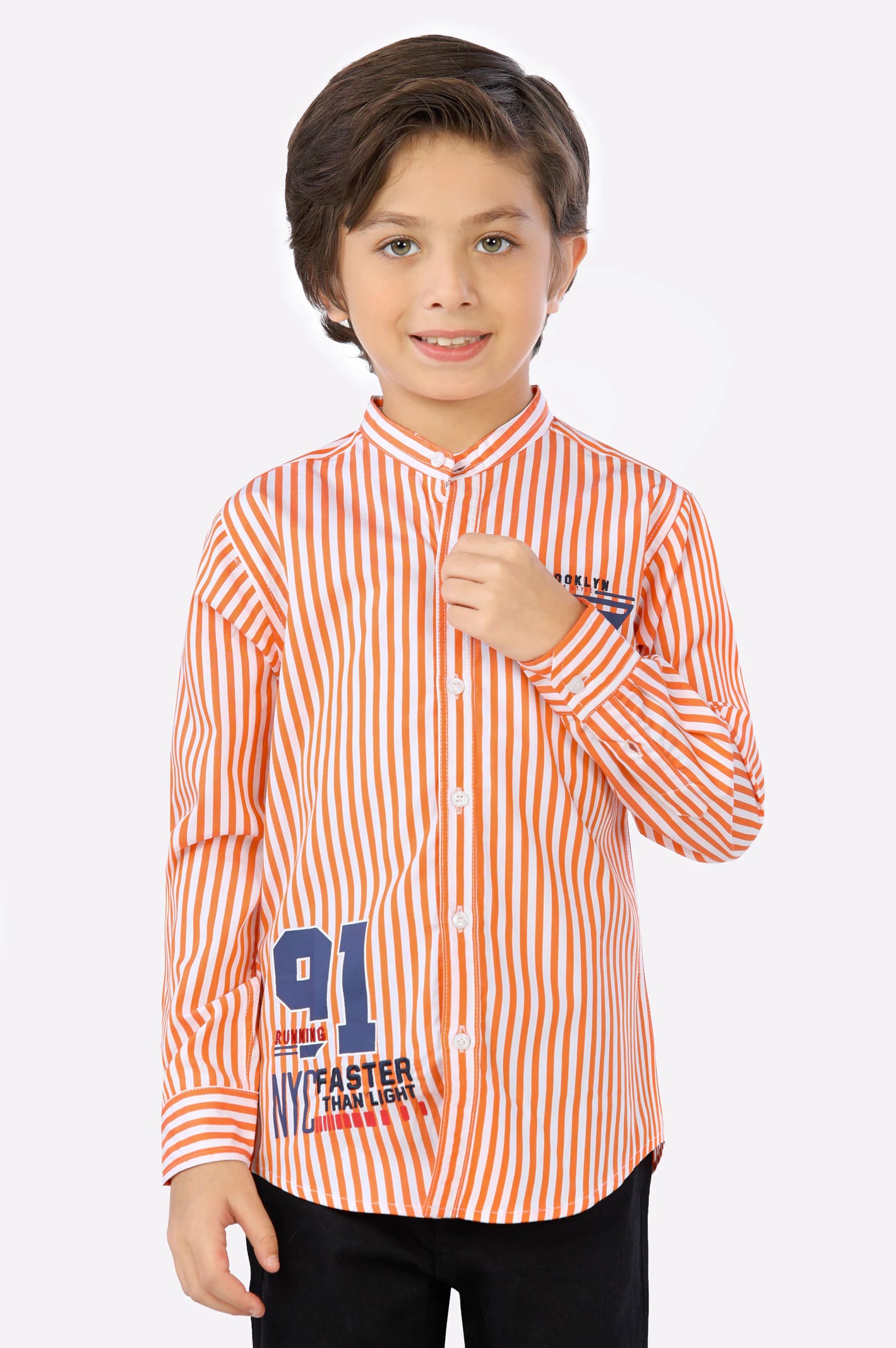 Retro Button Down Shirt-Orange Bengal Stripe Boys Shirt