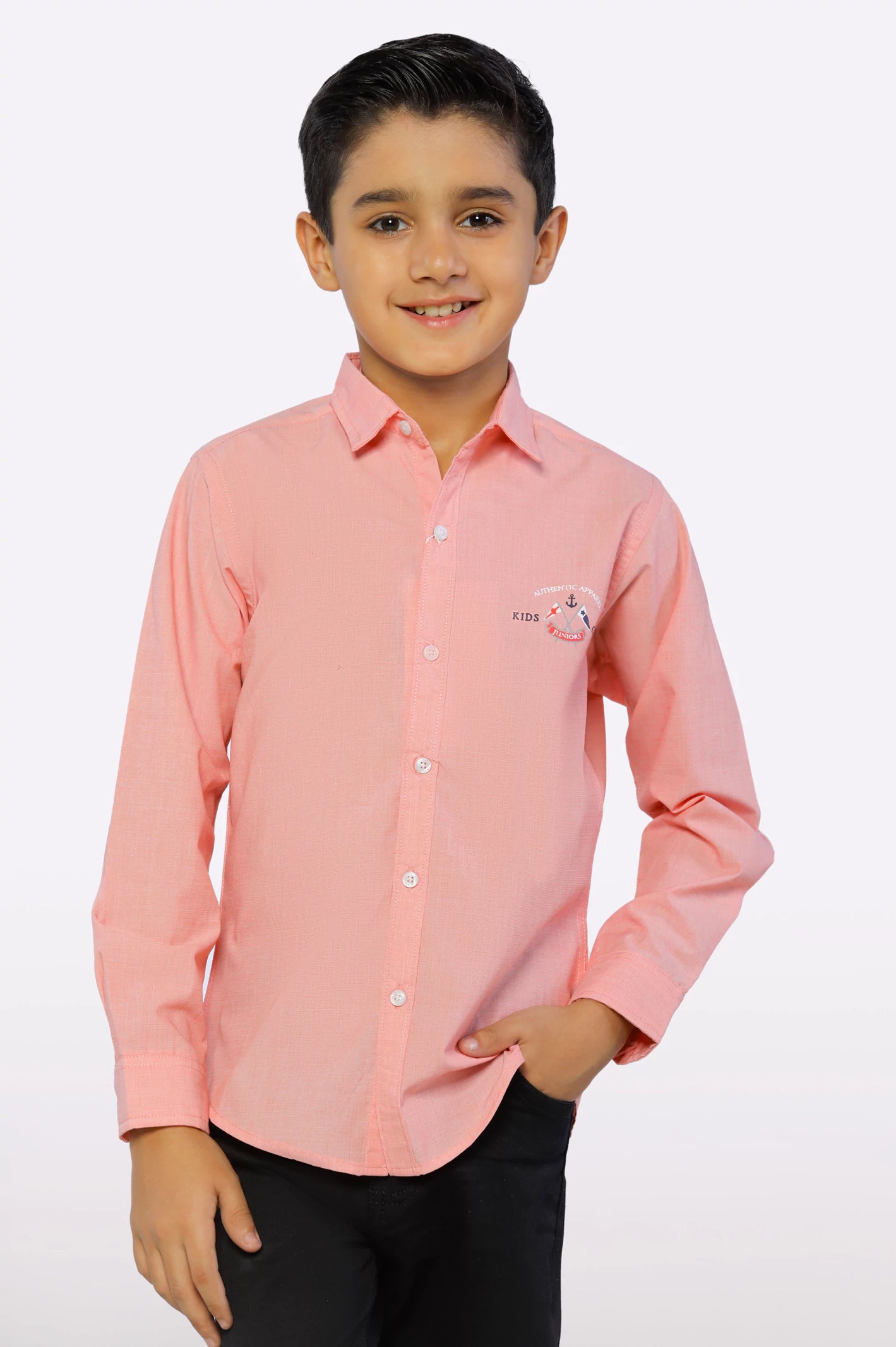 Concert Button Down Shirt-Pink Plain Boys Shirt