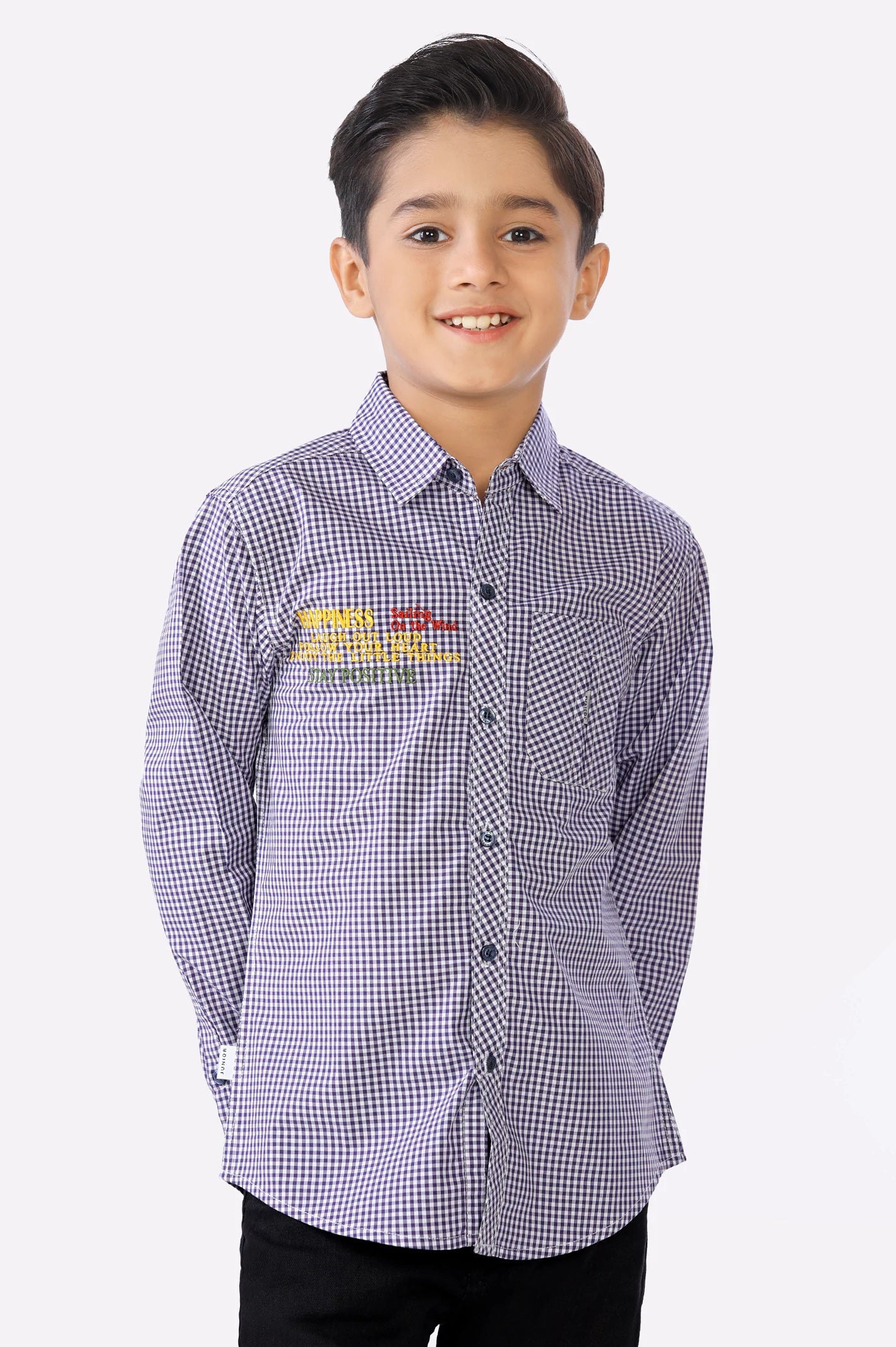 Artistic Button Down Shirt-Dark Purple Gingham Check Boys Shirt