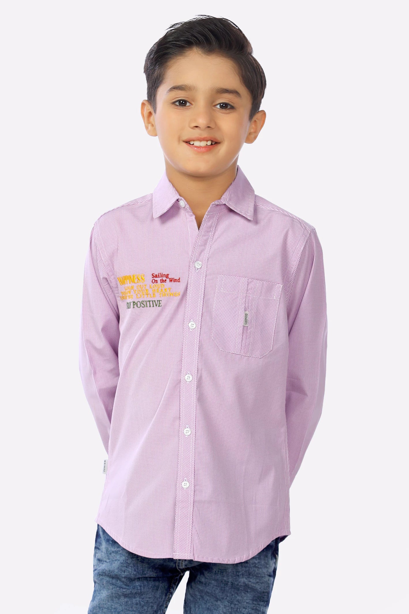 Monochrome Button Down Shirt-Dark Pink Minicheck Boys Shirt