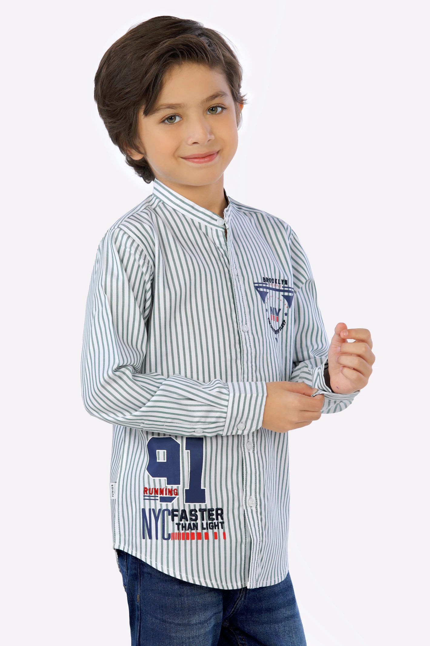 Music Band Button Down Shirt-Light Green Bengal Stripe Boys Shirt