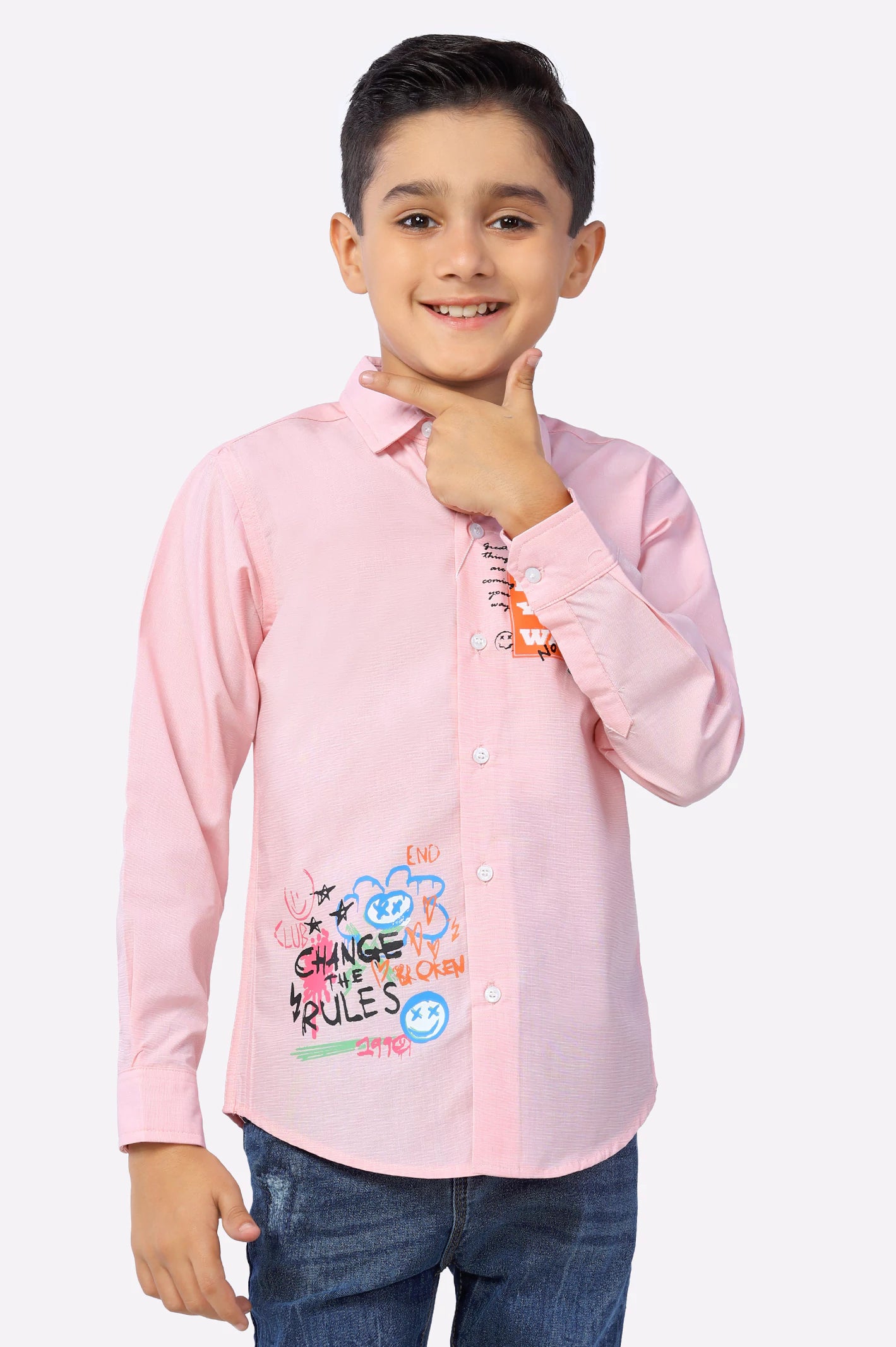 Date Night Button Down Shirt-Pink Graphic Printed Boys Shirt