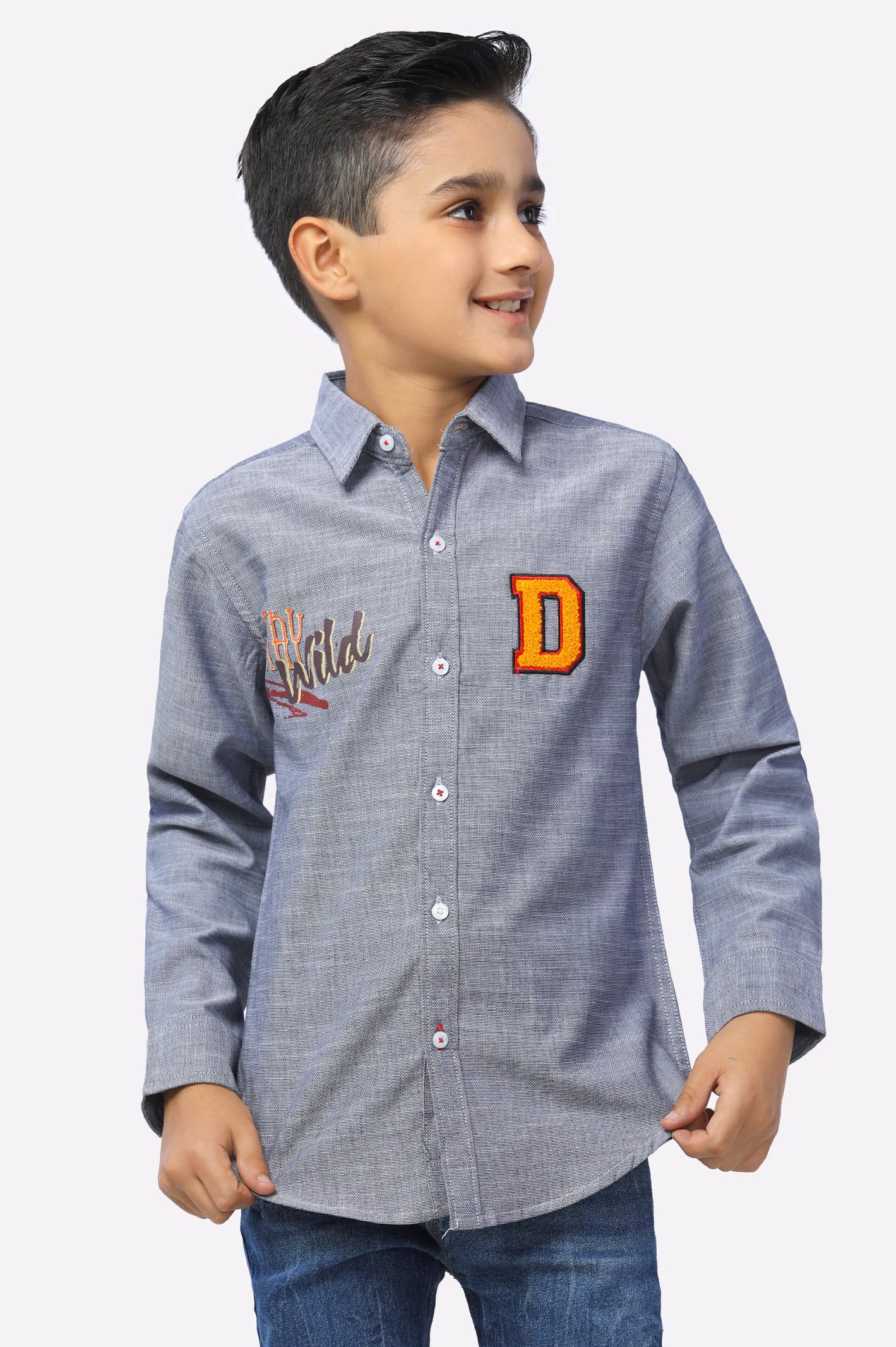 Plaid Button Down Shirt-Charcoal Textured Boys Shirt