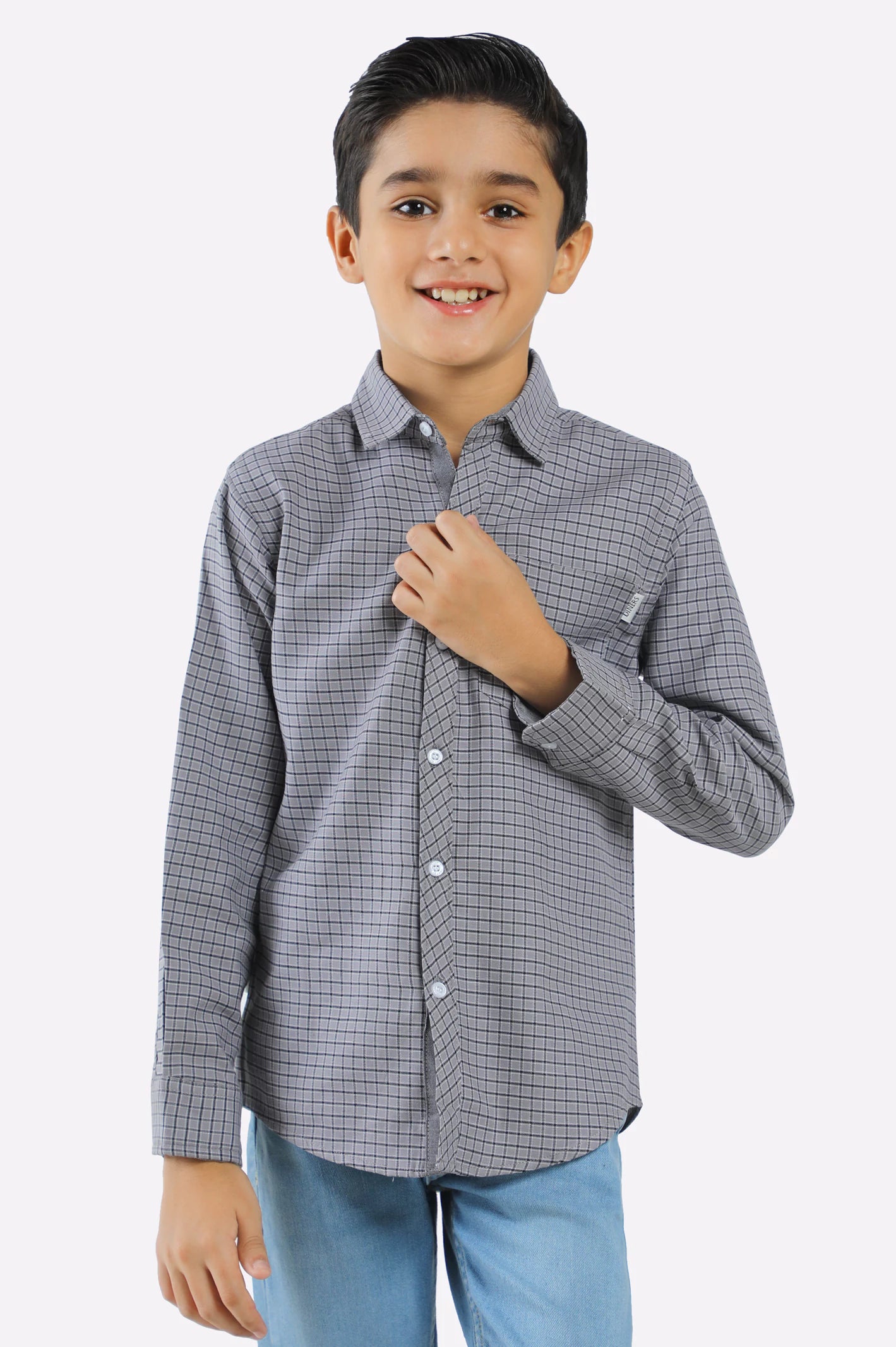 Wolf Button Down Shirt-Grey Window Check Casual Shirt