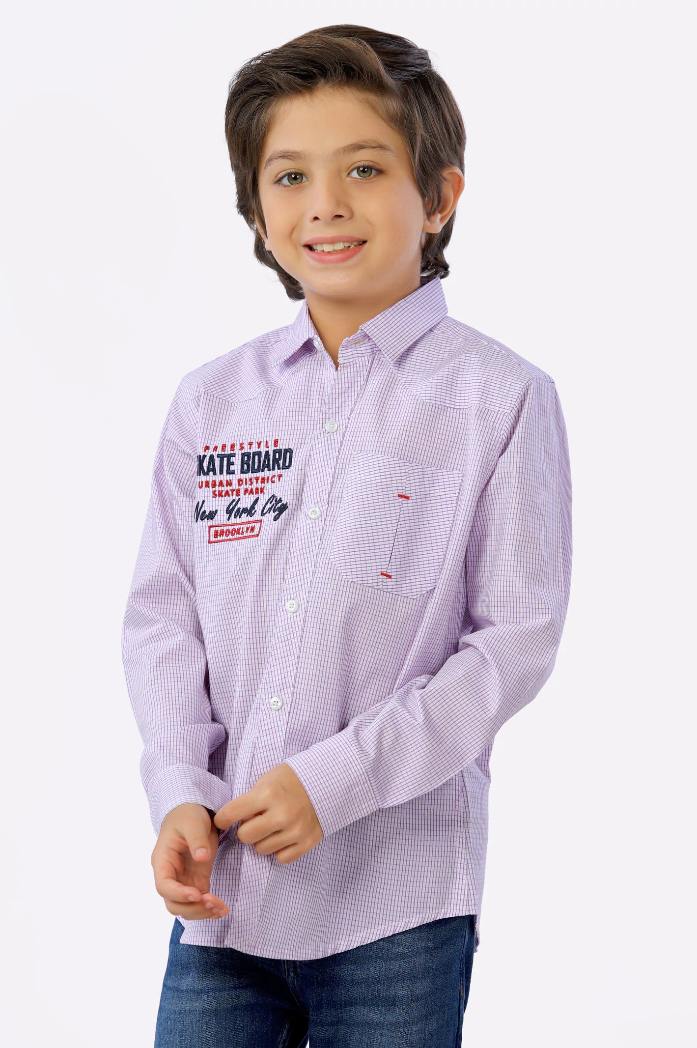 Western Button Down Shirt-Purple Mini Check Boys Shirt