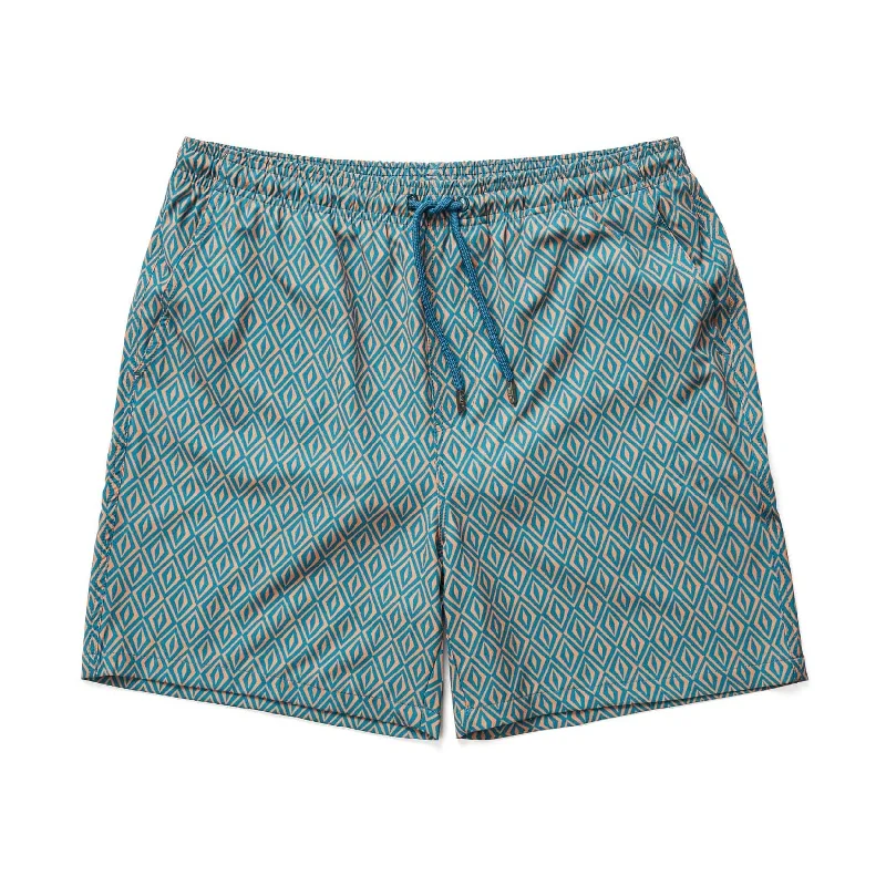 Lightweight Shorts-Blue Retro Diamond Swim Shorts