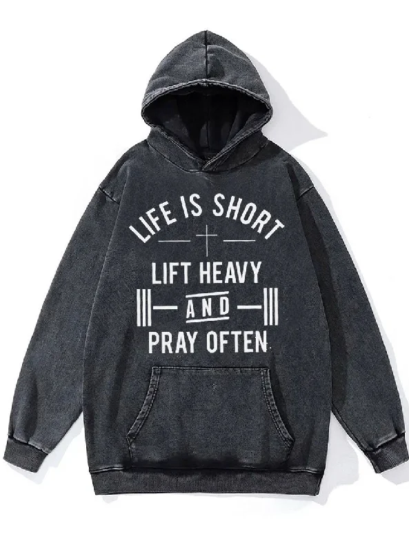 Monochrome Hoodie-Life is Short Washed Gym Hoodie