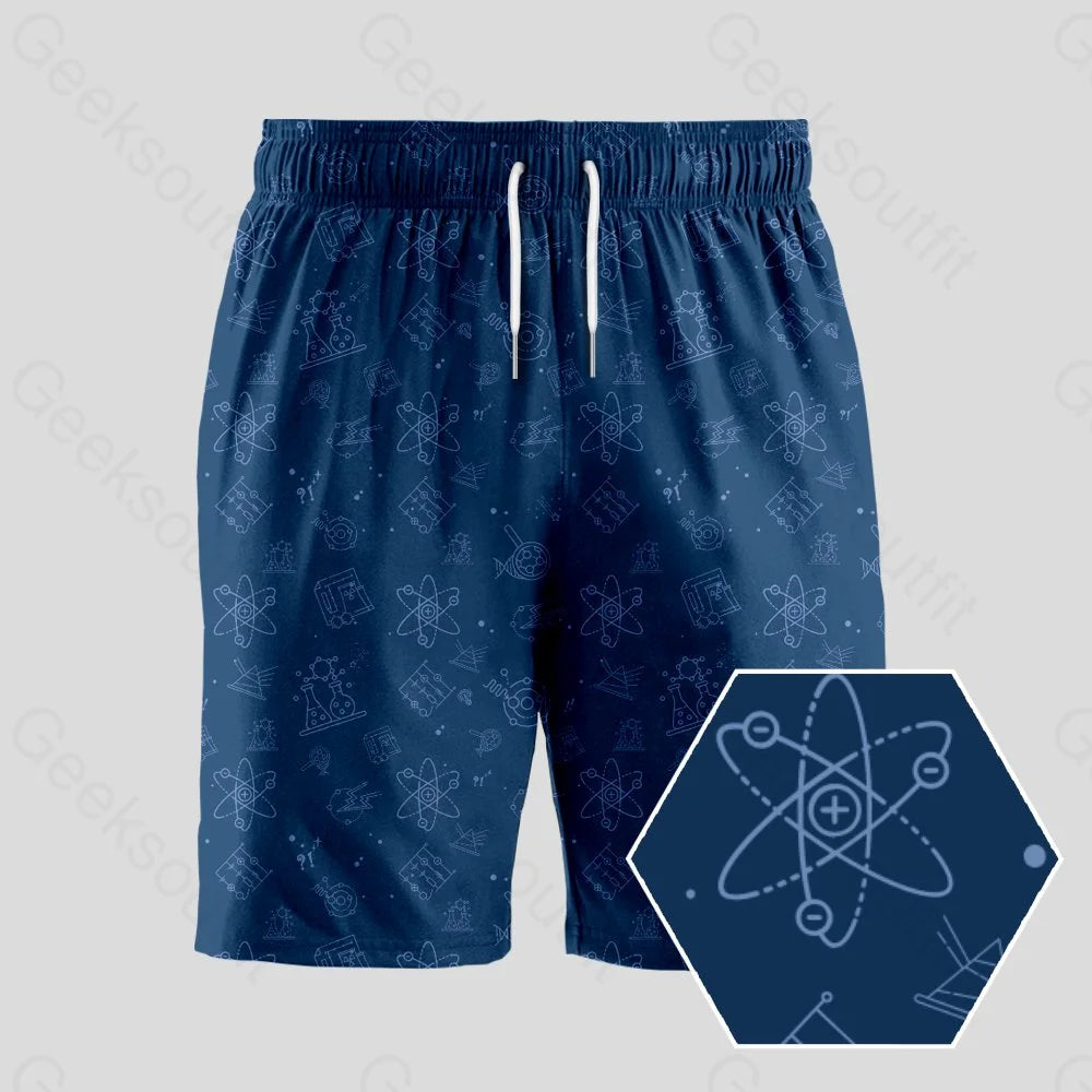 Water Resistant Shorts-Science Lab Navy Blue Geeky Drawstring Shorts