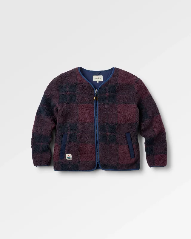 Checkered Jacket-Tawny Recycled Deep-Pile Sherpa Jacket - Deep Plum/Deep Navy Check