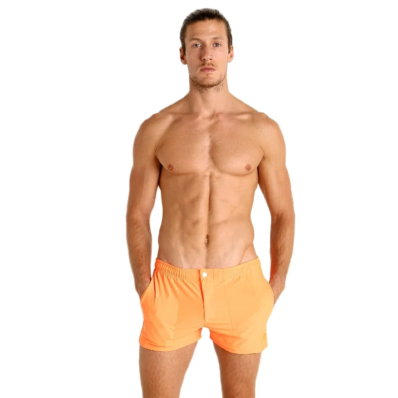 Chino Shorts-Mod Swim Shorts - Solid Neon Orange - Shorter Length