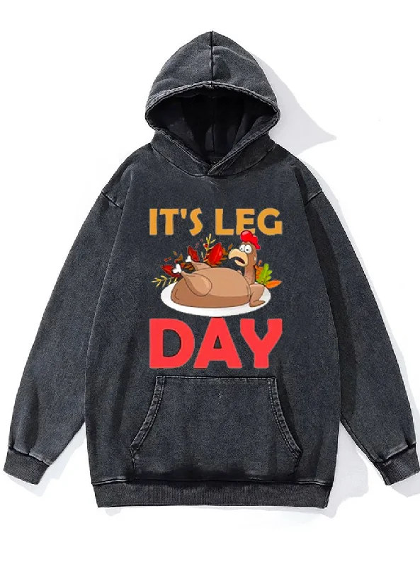 Fleece Hoodie-It's Leg Day Washed Gym Hoodie