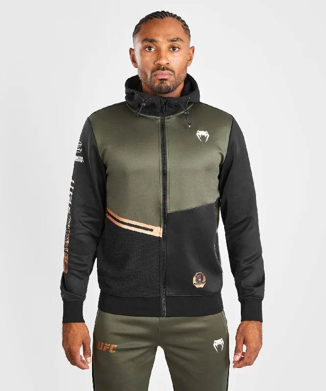 Hip Hop Hoodie-UFC Adrenaline by Venum Fight Week Men’s Zip Hoodie - Khaki/Bronze