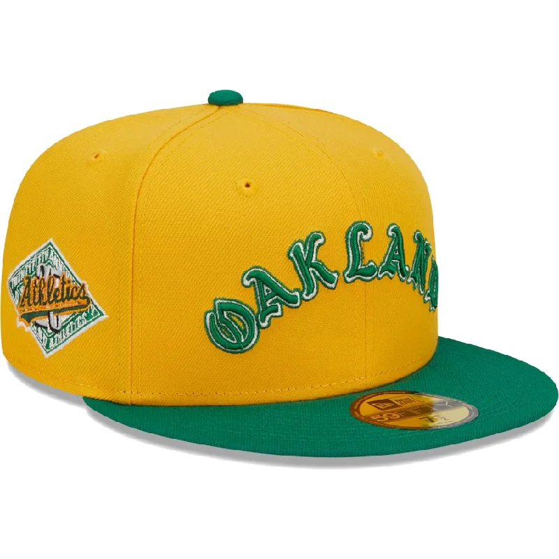 Baseball Team Hat-New Era Oakland Athletics Gold Retro Jersey Script 59FIFTY Fitted