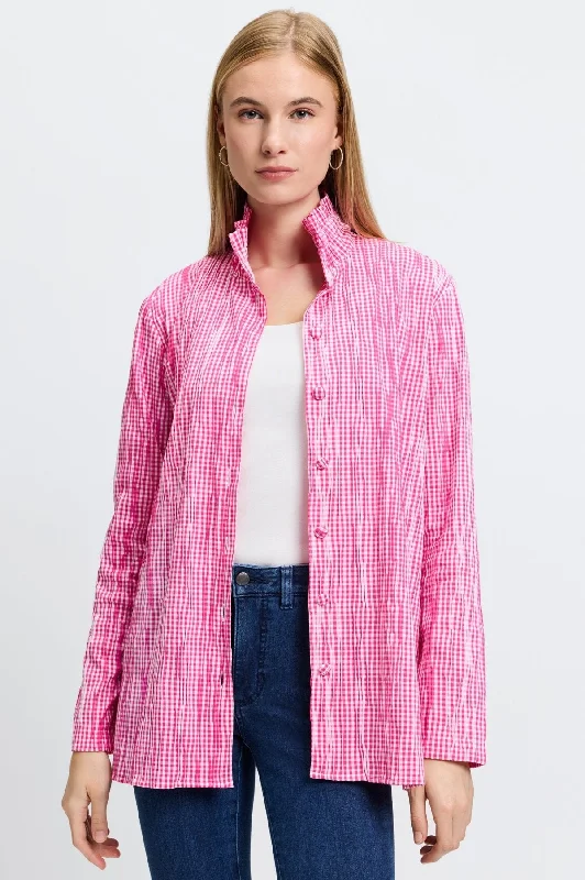 Football Jacket-Carolina Crinkle Mini Gingham Shirt Jacket