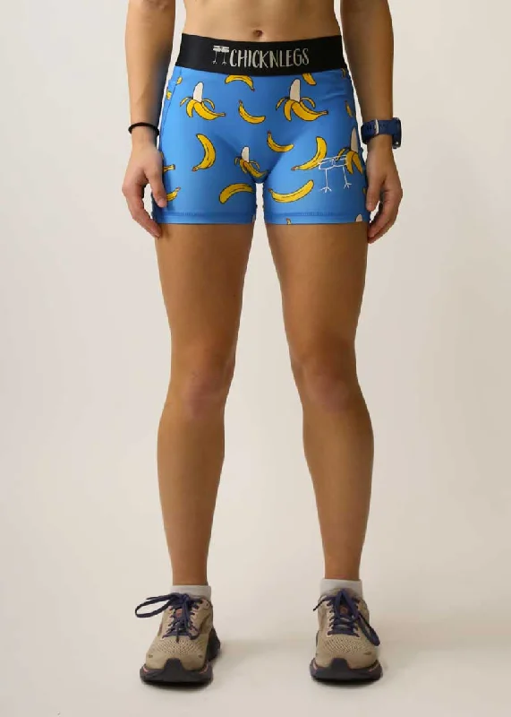 Board Shorts-Women's Blue Bananas 3" Compression Shorts