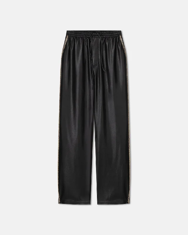 Ceron - Raffia-Trimmed Okobor™ Alt-Leather Pants - Black