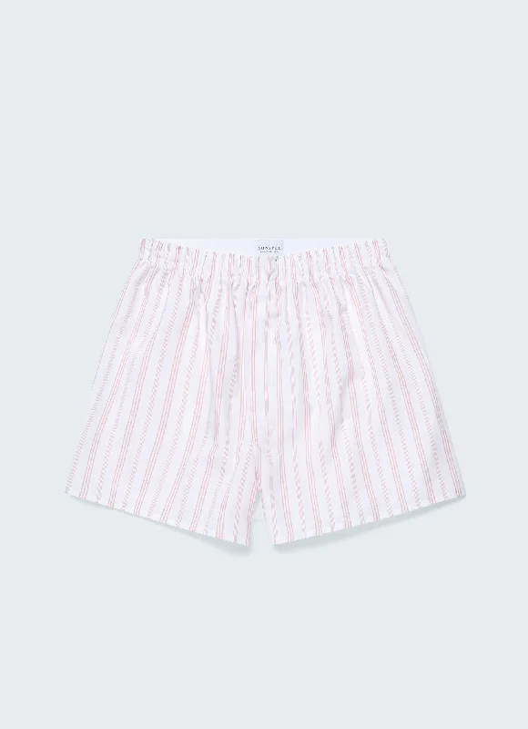 Beach Shorts-Men's Classic Boxer Shorts in Pale Pink Stripe