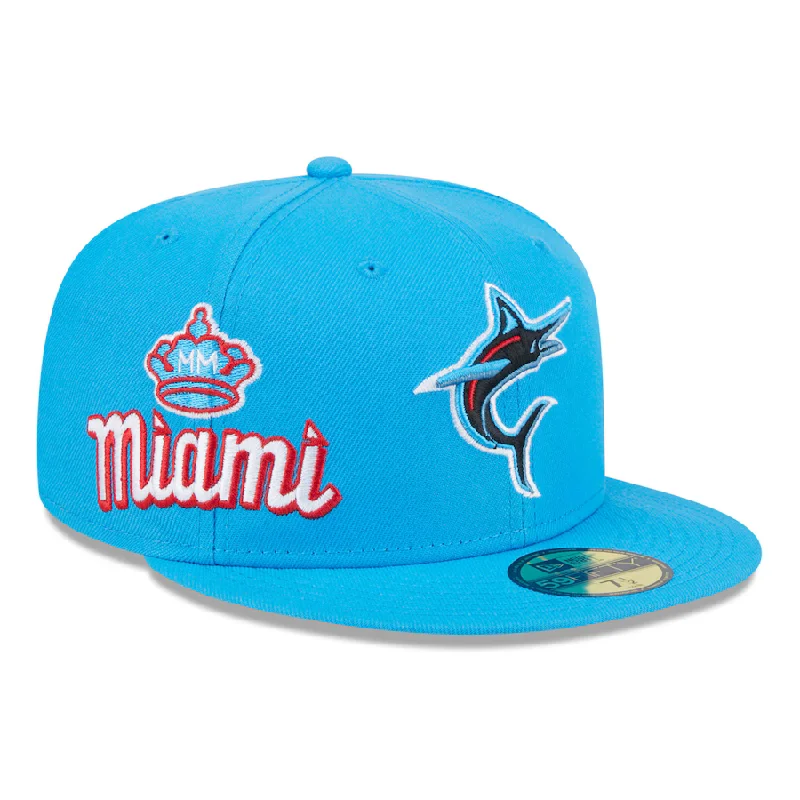 Glow In The Dark Hat-New Era Miami Marlins City Connect Icon 59FIFTY Fitted Hat-Blue/Red