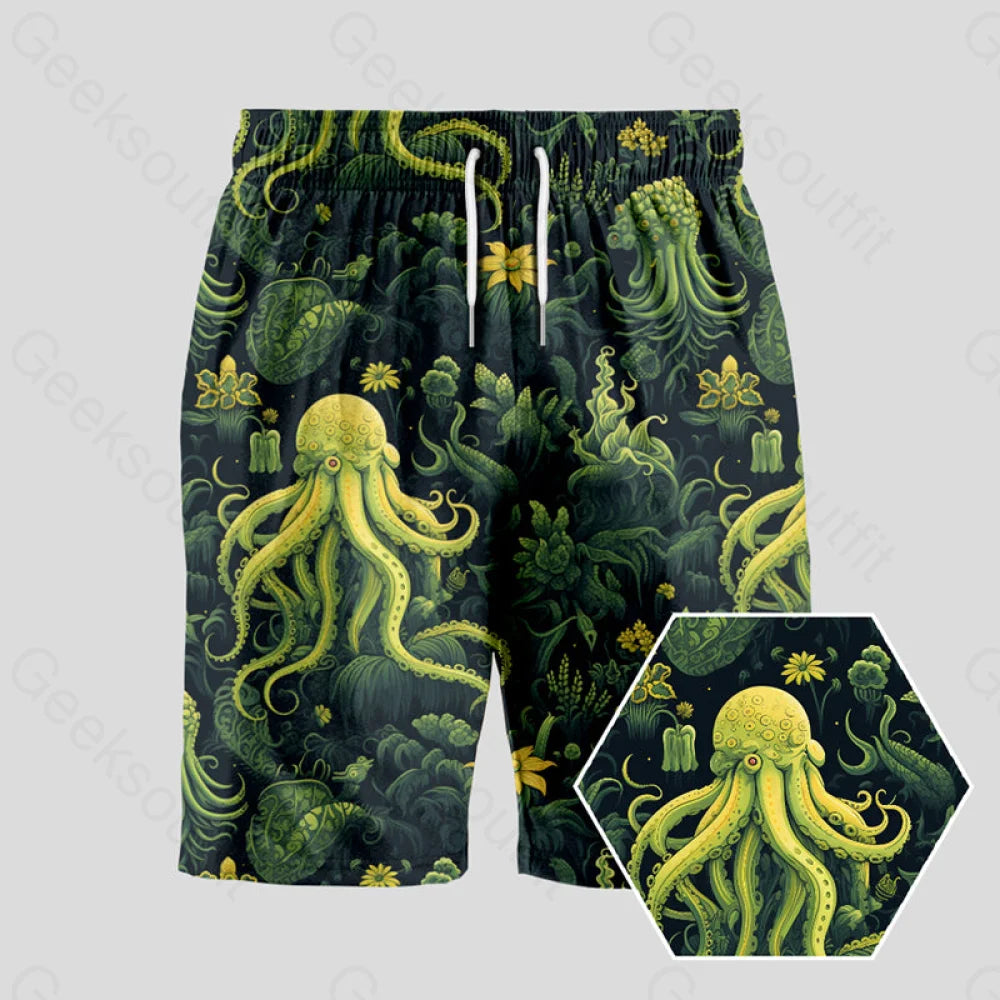 Elastic Waist Shorts-Cthulhu Geeky Drawstring Shorts