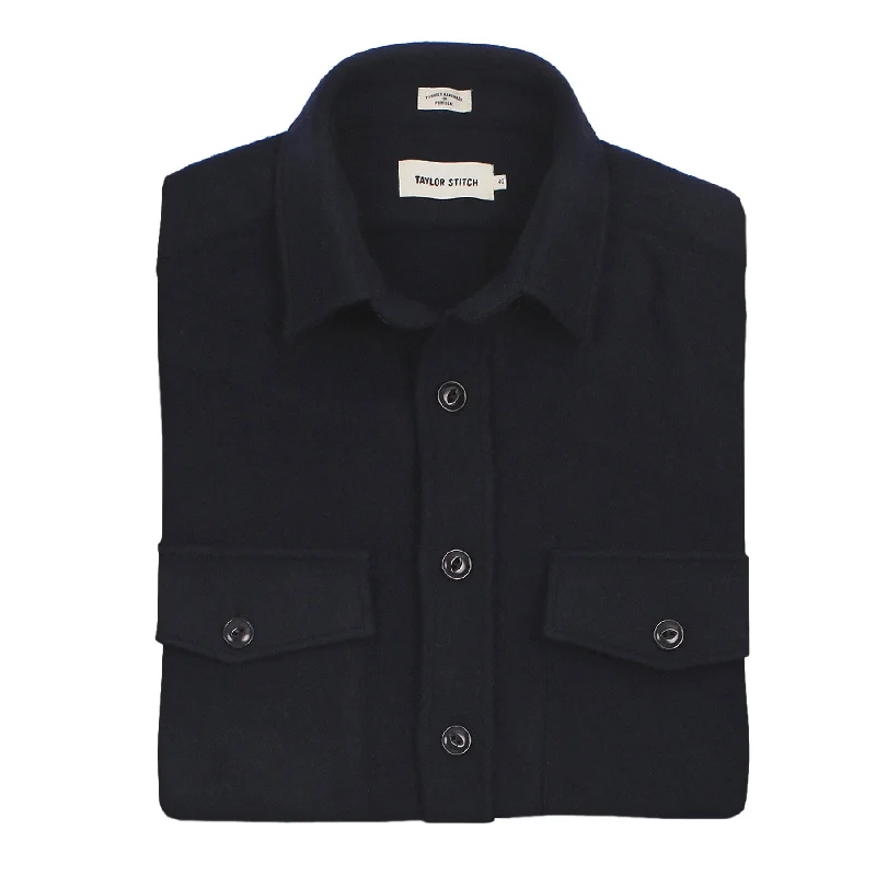 Running Jacket-The Maritime Shirt Jacket in Navy Melton Wool