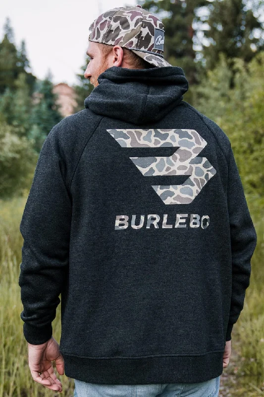 Hiking Hoodie-Fleece Hoodie - Camo Signature Logo - Heather Black