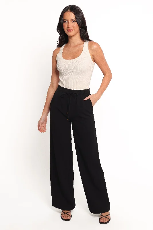 Cinch Wide Leg Crepe Pant - Black