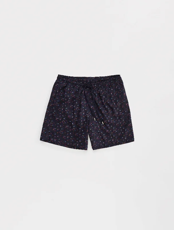 Skateboarding Shorts-Navy Leaf Print Swim Shorts