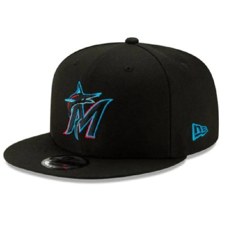 Printed Hat-New Era Miami Marlins Team Color Basic 9FIFTY Snapback-Black