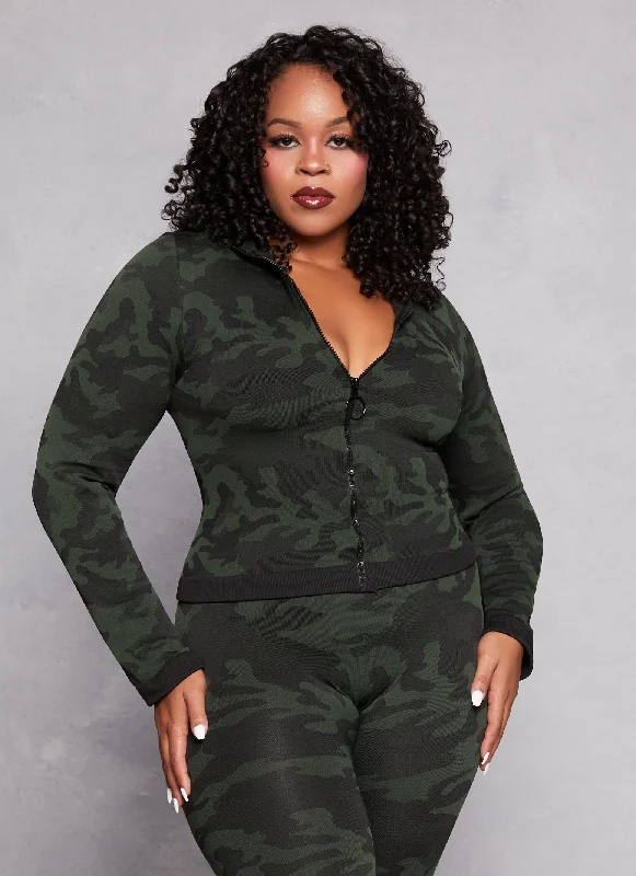 Concert Jacket-Plus Size Printed Pattern Seamless Track Jacket