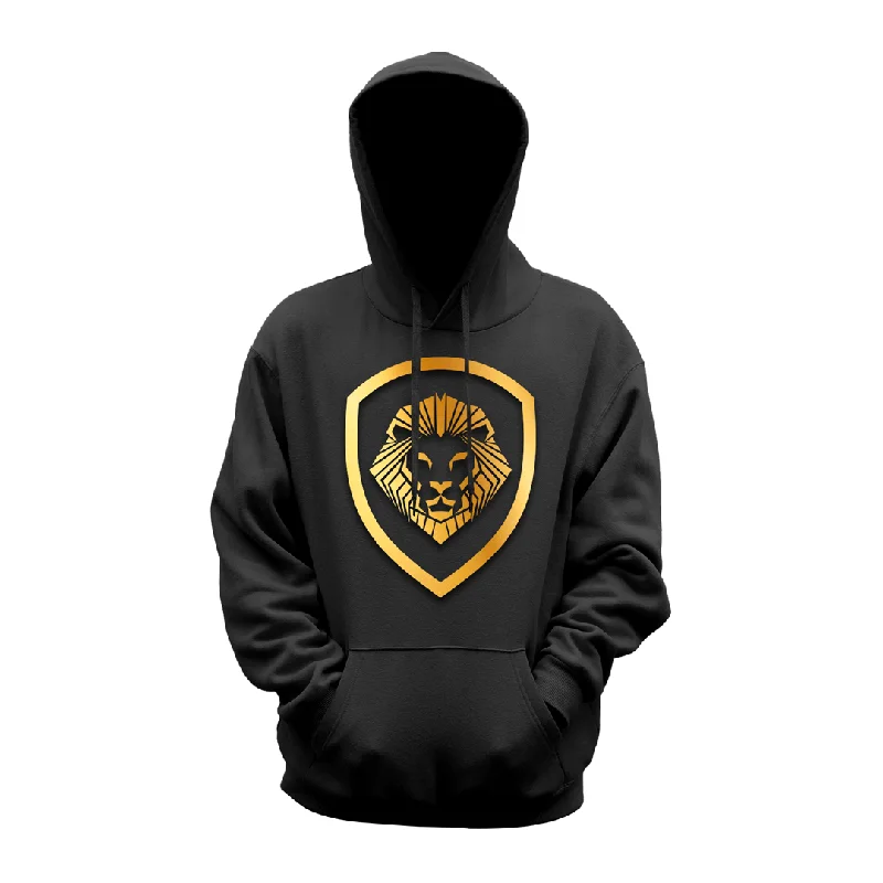 Short Sleeve Hoodie-Valuetainment Lion Shield Pullover Performance Hoodie Black