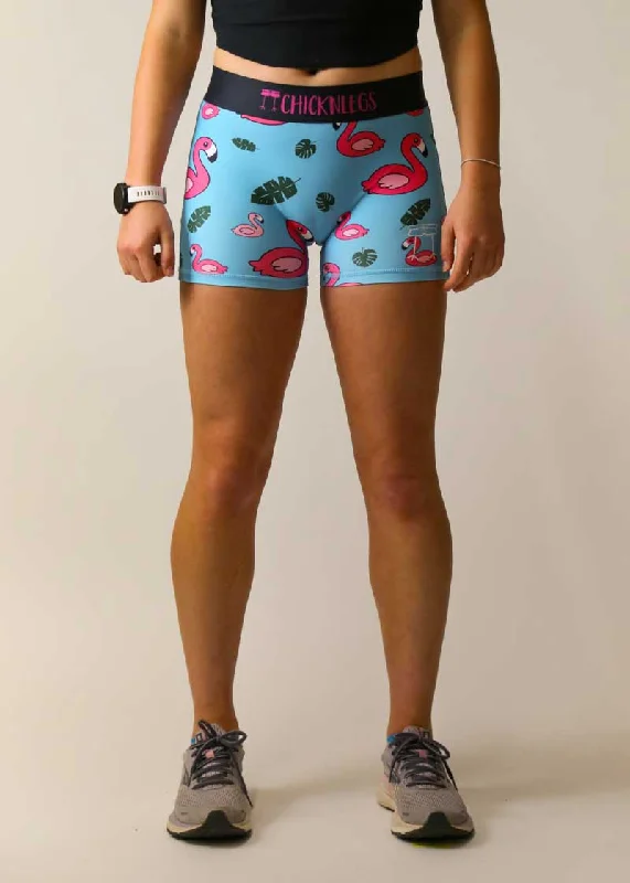 Festival Shorts-Women's Blue Flamingo 3" Compression Shorts