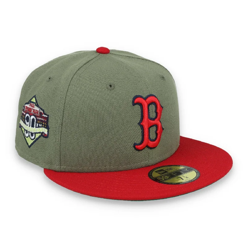 Fedora Hat-New Era Boston Red Sox 90th Anniversary Side Patch 59FIFTY Fitted Hat- Olive Green