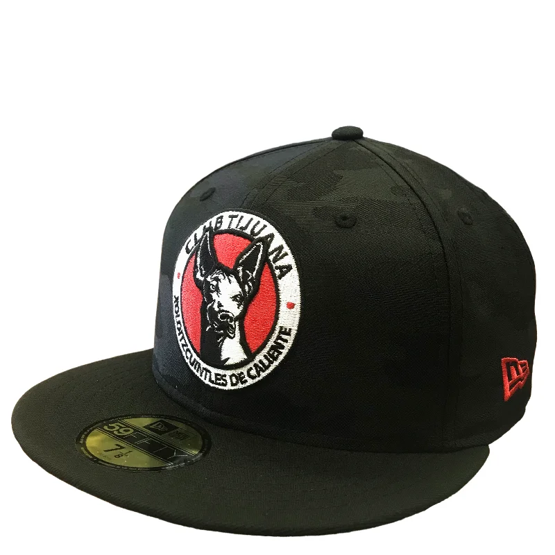 Graphic Hat-CLUB TIJUANA XOLOS NEW ERA OFFICIAL LIGA MX CAMO 59FIFTY FITTED HAT-BLACK