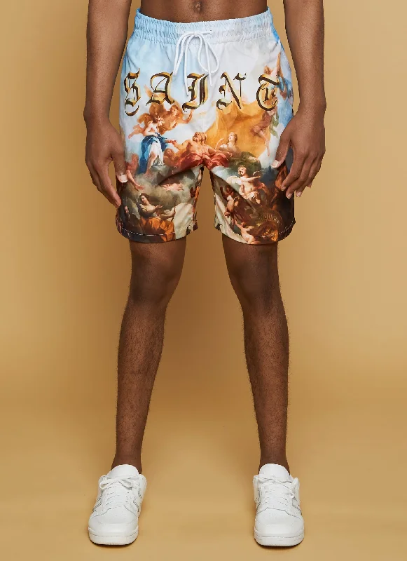 Graphic Shorts-Mens Saint Renaissance Art Print Shorts