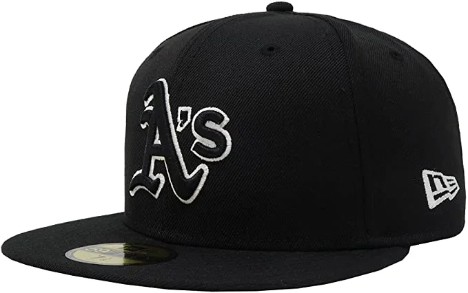 Adjustable Hat-New Era 59Fifty Oakland Athletics CAP- BLK/BLK/WHT