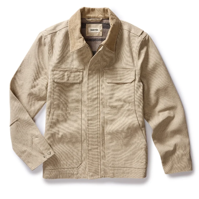 Zip-Up Jacket-The Workhorse Utility Jacket in Light Khaki Chipped Canvas