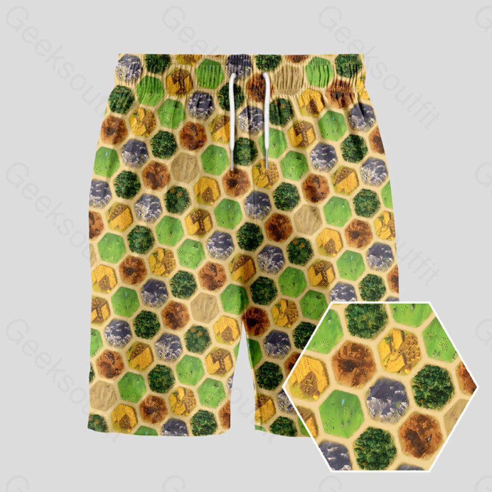 Camouflage Shorts-Board Game Map Green Geeky Drawstring Shorts