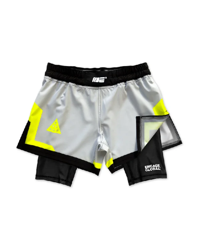 Camo Shorts-Cool Grey 2-in-1 Fight Shorts